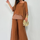 Elegante tweedelige set - chiffon top met korte mouwen + ademende broek met wijde pijpen