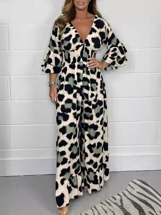 Leopard print V-hals jumpsuit