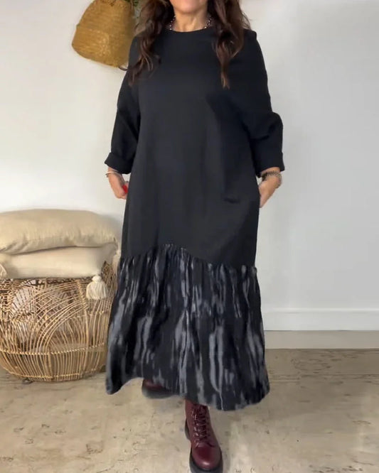 Tijdelijk voor de helft van de prijs--Jurk met ronde halslijn en onregelmatige patchworkprint