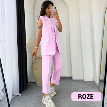 Stijlvolle Mouwloze Blazer & Hoge-Taille Broek Set voor Dames