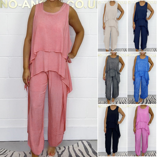 🌸Lentespecials 49% KORTING🌸Super lage korting Casual mouwloze losse top en broekpak voor dames in grote maten