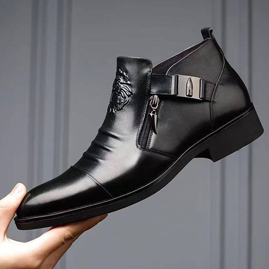 👞 Lederen enkellaarzen met Double Side Zipper en puntige uiteinden voor mannen