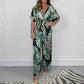 Dames zomerse modieuze bodysuit met bladerenprint in grote maten en elastische taille