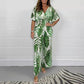 Dames zomerse modieuze bodysuit met bladerenprint in grote maten en elastische taille