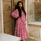 Vintage Bloemen Geplooide Jurk Met Halve Mouwen En Wijde Rok Voor Dames