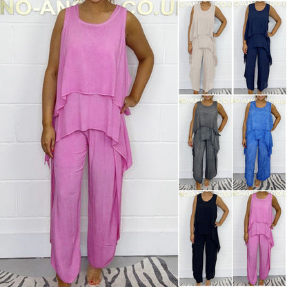 🌸Lentespecials 49% KORTING🌸Super lage korting Casual mouwloze losse top en broekpak voor dames in grote maten