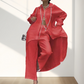 Trendy tweedelige damesoutfit in effen kleur met shirt met lange mouwen en broek