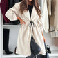 Trendy lange jas met capuchon en strikceintuur voor dames