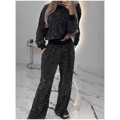 🎅Vroege kerstuitverkoop🎄Losse top met pailletten en wijde broek (set van 2 stuks)