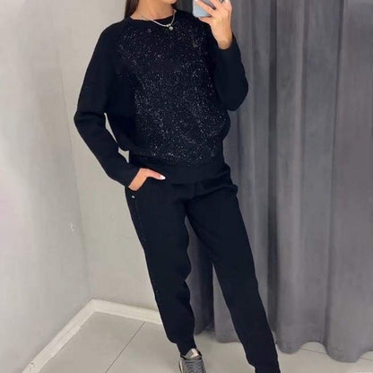 ✨Dames Sweatshirt met glitterkristal en vrijetijdsbroek tweedelige set