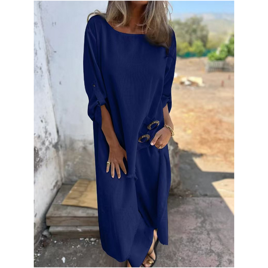 🍂🔥Herfst- en wintercollectie promotie🍂🔥Neu Baumwoll-Leinen-Kleid + Hose - Bequemes zweiteiliges Set