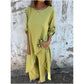 🍂🔥Herfst- en wintercollectie promotie🍂🔥Neu Baumwoll-Leinen-Kleid + Hose - Bequemes zweiteiliges Set