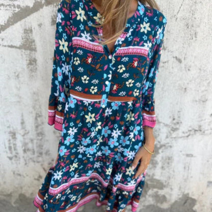 🥰Casual Bloemen Halve Mouw V-Hals Button Down Jurk