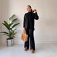Tweedelige gebreide top & broek in effen kleur voor dames