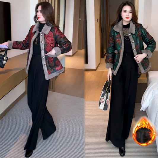 Fashion Gedrukte Plush Voering Vrouwen Kort Jasje