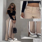 Damesbroek met hoge taille en contrasterende zijstreep