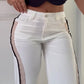 Damesbroek met hoge taille en contrasterende zijstreep
