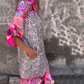 Leopardprint Losse Kraag Lange Jurk