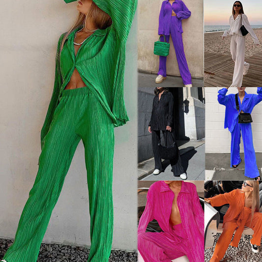 Overhemd en broek met geplooide knoopsluiting 2-delige set