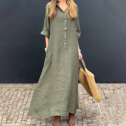 Zomerse maxi-jurk van katoen-linnenmix