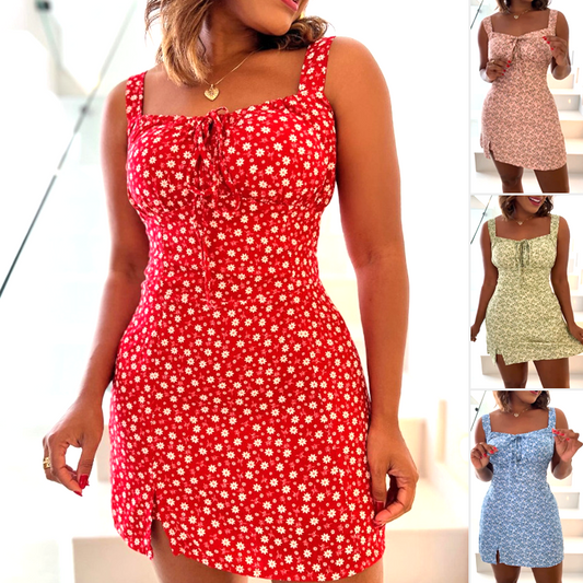 🌸Koop 2 stuks en krijg gratis verzending🌸Bloemenprint spaghetti-bandjes mini-jurk