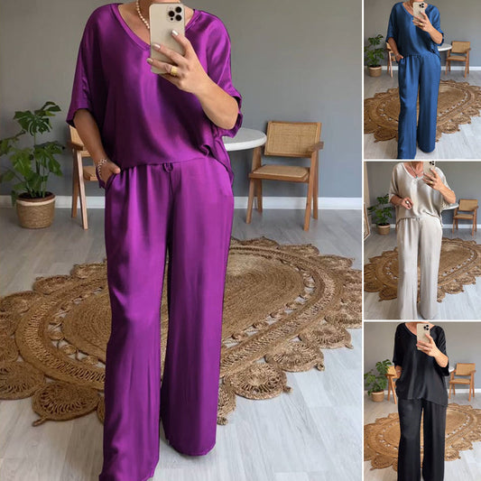 💃 Stijlvol glanzend 2-delige set met oversized V-hals
