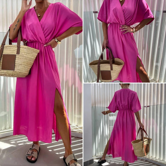 Basic jurk met sexy V-hals & split - casual chic