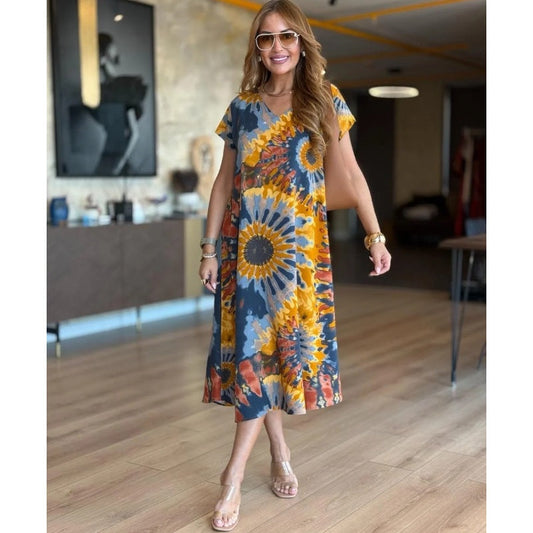 ⏳Tijdelijke speciale⏰Casual maxi-jurk met V-hals en print voor dames