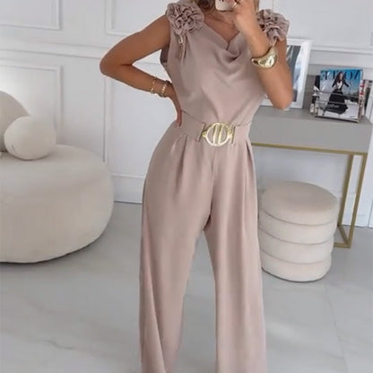 Mouwloze jumpsuit met bloemenversiering voor dames
