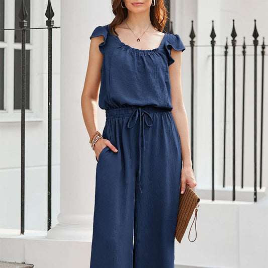 Effen geplooide jumpsuit met vierkante hals voor dames