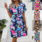 Dames Modieuze Bloemenprint Korte Mouw Shirtjurk