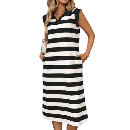 Dames Casual Mouwloze Jurk met Strepen