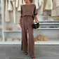 Vaste kleur korte mouw top & drawstring broek 2-delige set