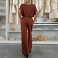 Vaste kleur korte mouw top & drawstring broek 2-delige set
