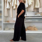 Vaste kleur korte mouw top & drawstring broek 2-delige set