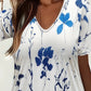 Casual bloemenprint voor dames met korte mouwen met korte mouwen