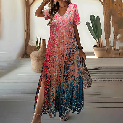 Casual bloemenprint voor dames met korte mouwen met korte mouwen
