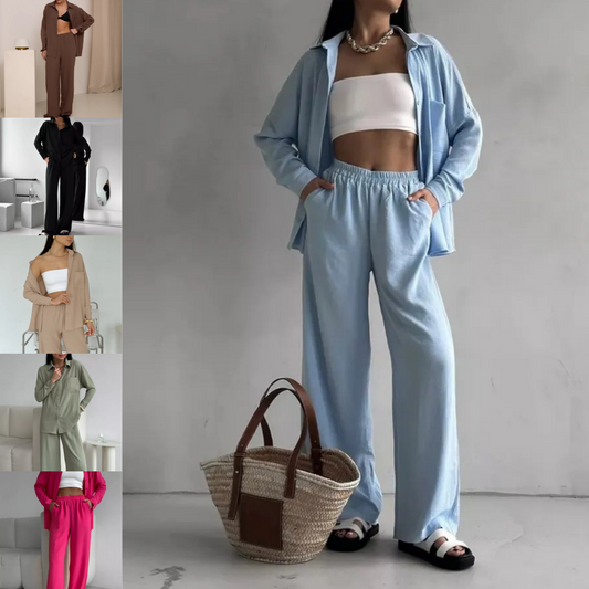 Elegante vrouwelijke set bestaande uit shirt en broek