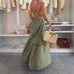 Dames v-neck open-back maxi-jurk