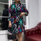Women's Floral Printed Lapel Long Sleeve Shirt Dress