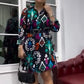 Women's Floral Printed Lapel Long Sleeve Shirt Dress