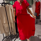 Verfijnde tweedelige zomeroutfit:  basic V-hals top + coole rok