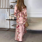 Verfijnde tweedelige outfit - top met etnische print & wijde pijpbroek