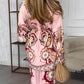 Verfijnde tweedelige outfit - top met etnische print & wijde pijpbroek