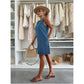 Denim Embroidered Flowers Sleeveless Dress