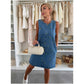 Denim Embroidered Flowers Sleeveless Dress