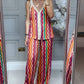Stijlvolle tweedelige outfit met golvend patroon - bandjesblouse en culottes