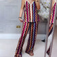 Stijlvolle tweedelige outfit met golvend patroon - bandjesblouse en culottes