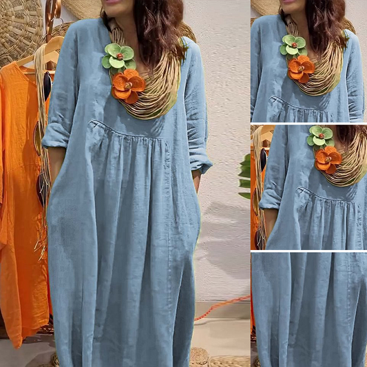 Losse effen maxi-jurk met V-hals