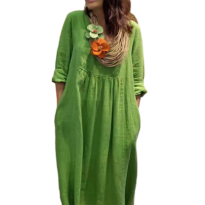 Losse effen maxi-jurk met V-hals